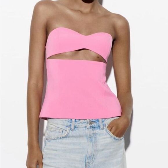 Zara Pink Strapless Cutout Top Size XL - Picture 1 of 12